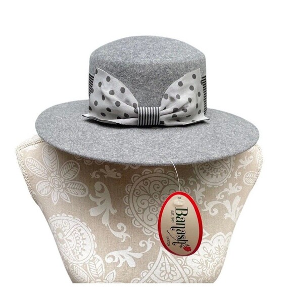 Vintage NOS Banash Boston Light Gray Wool Felt Fedora Hat Polka Dot  Bow US 7.5 main image 13